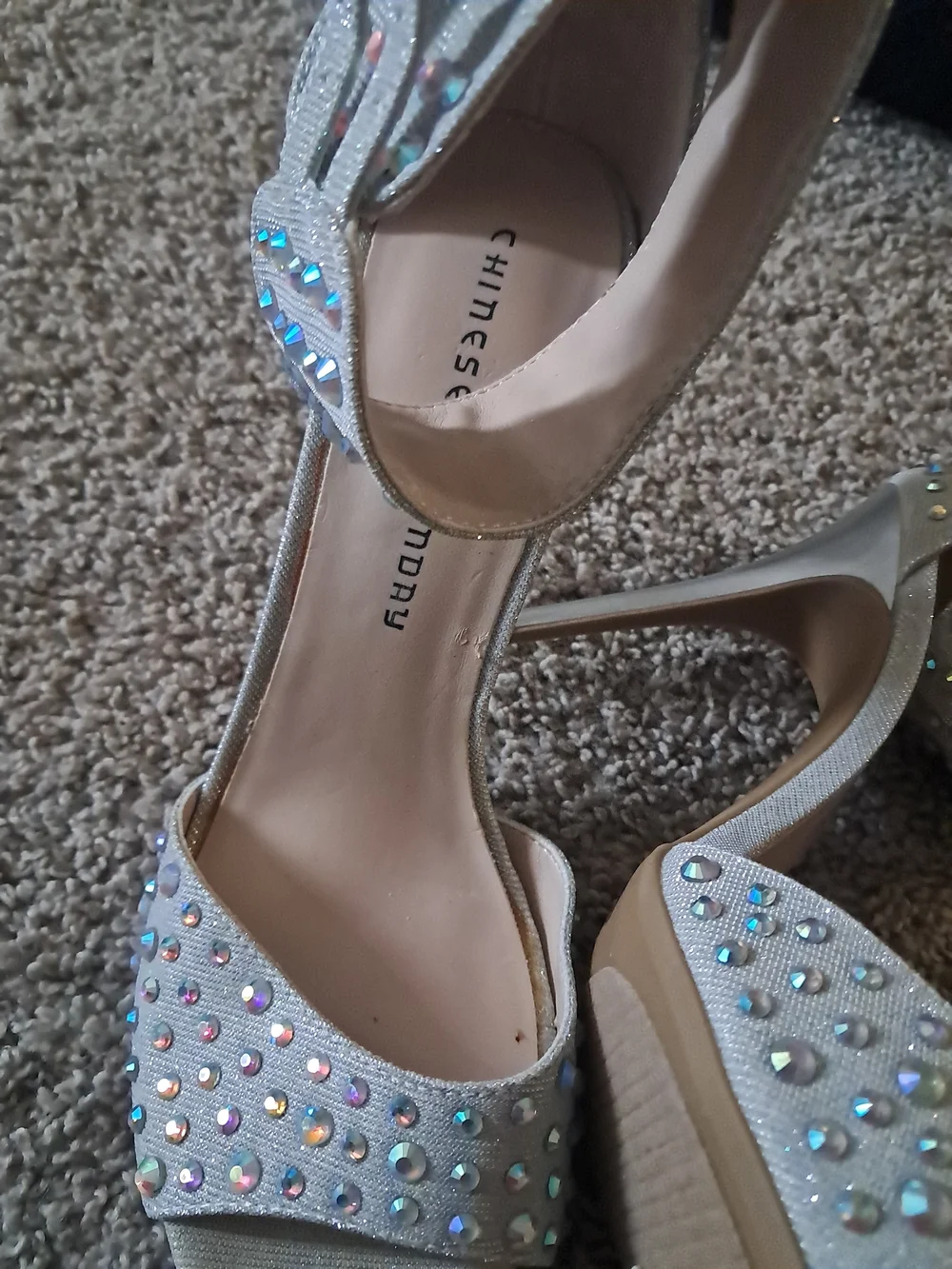 Chinese Laundry Champagne Rhinestone Ankle-Strap Heels